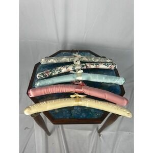 Vintage Satin Padded Clothes Hangers Set of 5 Pastel Fabric Garment Hangers